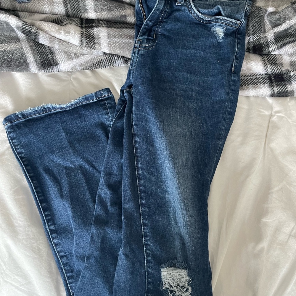 Flying Monkey Dark Blue Distressed Flare Jeans